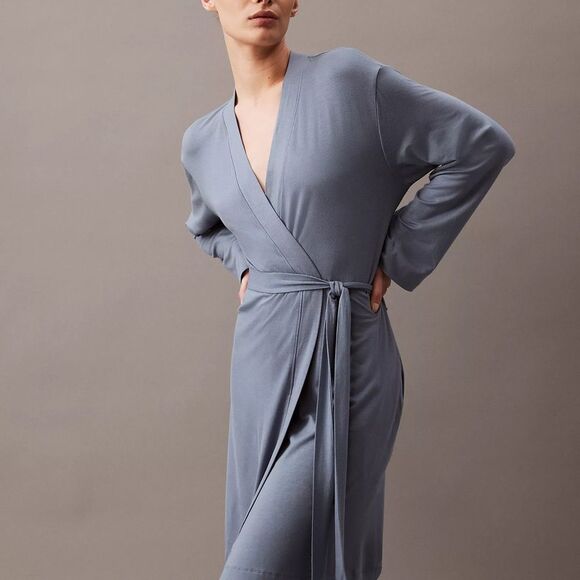 Calvin Klein Ultra Light Stretch Lounge Robe Elegant Blue Pajama